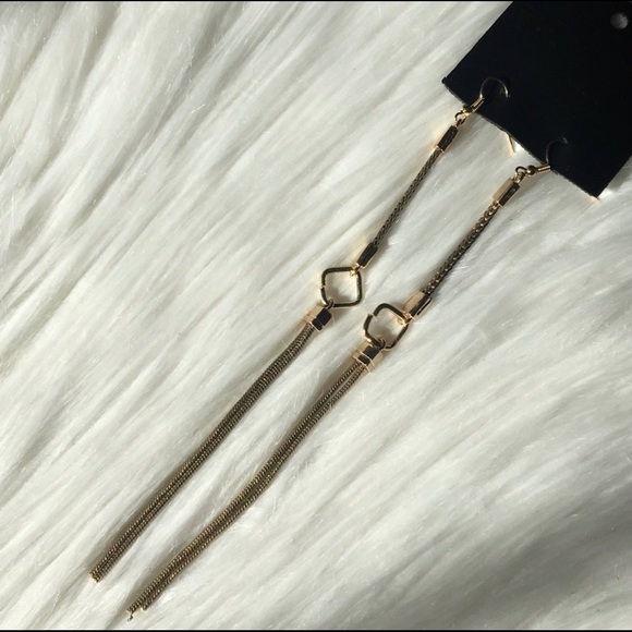 Free People NEW Keystone Gold Tone Shoulder Duster Long Dangle Pierced Earrings - Picture 3 of 8